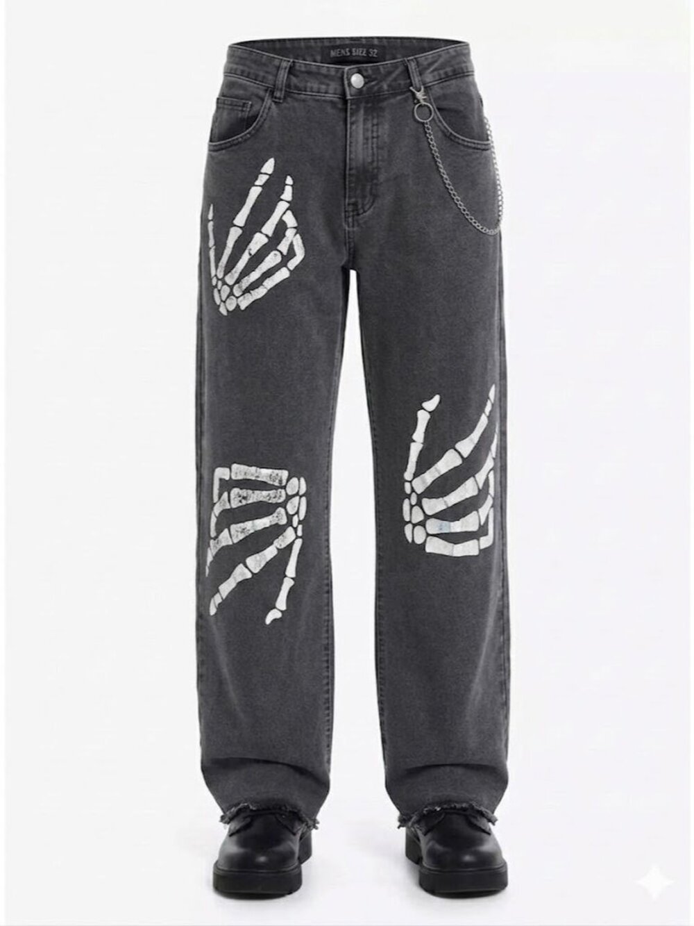 Hot Topic Skeleton Hand Wide Leg Jeans Black Denim SZ Large Goth Emo Skater Y2K